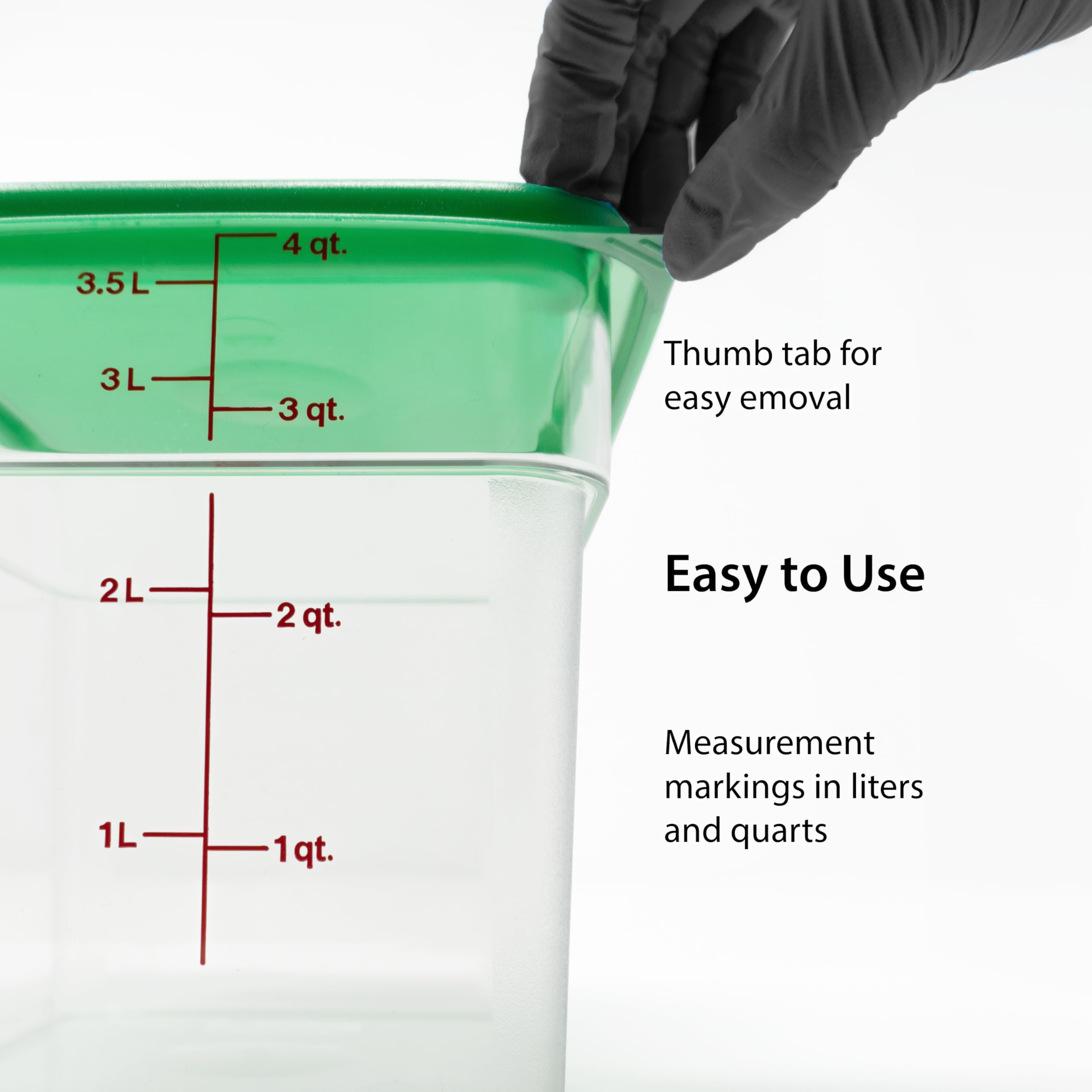 Cambro 4 QT (Quart) Square Food Storage Container with Greeen Lid (2 Pack) - Classic Series (Clear)