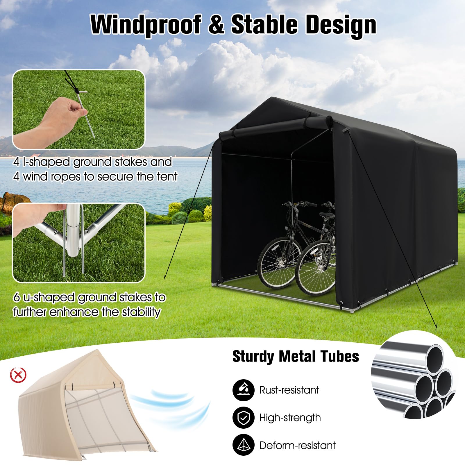 Tangkula 7x5.2Ft Portable Shed, Outdoor Storage Shelter with Waterproof Cover & Roll-up Zipper Door, Heavy Duty Portable Storage Tents for Outside, Bikes, Garden Tools, Motorcycles