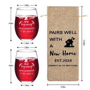 Futtumy House Warming Gifts New Home, Stemless Wine Glass & Wine Bag Gifts, Housewarming Gift for Couples Newlyweds Men Women Friends, New Home Gifts Ideas, New Apartment Gifts (2 Glasses, 1 Bag)