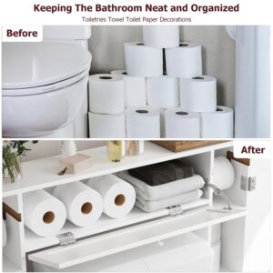 Over The Toilet Storage Cabinet, Bathroom Space Saver with Paper Holder and Adjustable Shelves, Freestanding Toilet Cabinet Organizer with 2 Side Doors and Pull-Down Door, White