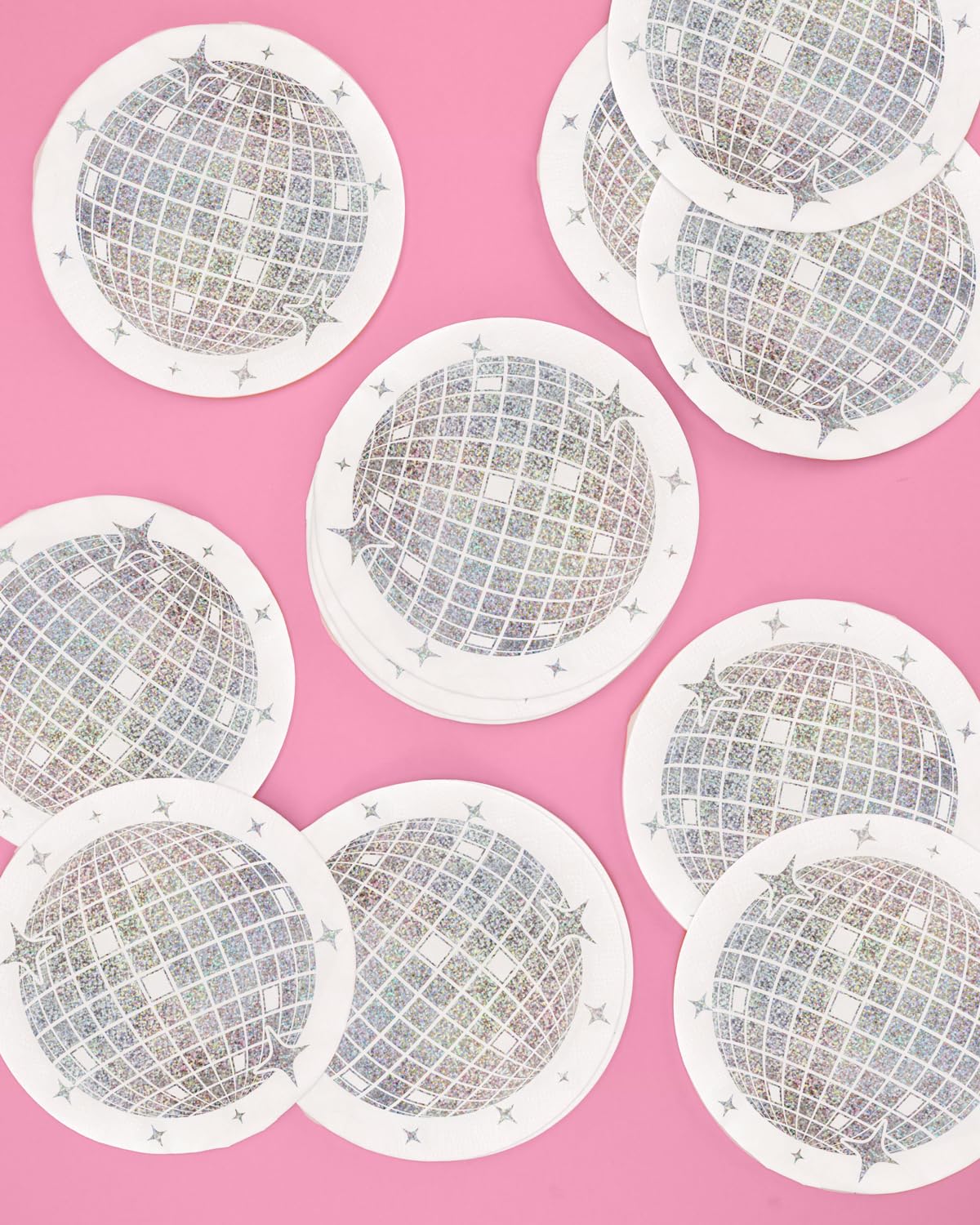 xo, Fetti Disco Ball Napkins - 3-ply, 25 pcs Shimmer Iridescent | Last Disco Bachelorette Decorations, Groovy Retro Birthday Party Supplies, NYE Tableware, 70s Baby Shower, Space Cowboy