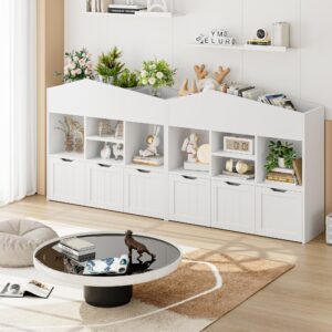 FOTOSOK Toy Storage Organizer with 3 Movable Drawers, Toy Organizers and Storage with Concealed Wheels and 7 Cubbies, Toy Storage Kids Storage Organization, Playroom Furniture, White