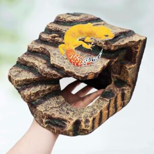 Oooct Hermit Crab Hideout, Resin Simulation Stone Reptile Cave Hideout, Hermit Crab Climbing Toys, Terrarium Habitat Decor for Lizard Spider Aquarium Fish Gecko Bearded Dragon