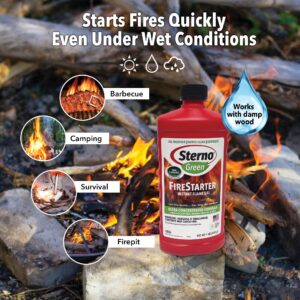 Sterno Fire Starter Fluid Gel Green Firestarter for Instant Flame, Concentrated Ethanol Fuel for Camp Fire or Fireplace, All-Weather Ethanol Burner for Indoor & Outdoor, 16 Oz Each, Pack of 6 Bottles