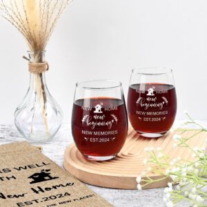 Futtumy House Warming Gifts New Home, Stemless Wine Glass & Wine Bag Gifts, Housewarming Gift for Couples Newlyweds Men Women Friends, New Home Gifts Ideas, New Apartment Gifts (2 Glasses, 1 Bag)