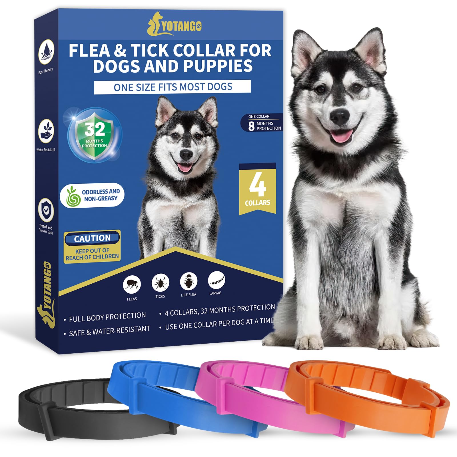 4 Pack Flea Collar for Dogs, 8 Months Flea and Tick Collar for Dogs Puppies, Flea and Tick Prevention for Dogs, Adjustable Waterproof Dog Flea Collar, Dog Flea Tick Treatment-Black Blue Pink Orange