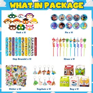 OrVag Birthday Party Supplies,110Pcs Party Favors,Include 10 Circles,10 Pattern Decorations,10 Key Chains,10 Masks,10 Gift Bags,10 Straws and 50 Stickers,Best For the Goodie Bags for Party