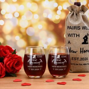 Futtumy House Warming Gifts New Home, Stemless Wine Glass & Wine Bag Gifts, Housewarming Gift for Couples Newlyweds Men Women Friends, New Home Gifts Ideas, New Apartment Gifts (2 Glasses, 1 Bag)