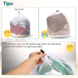 Giantree Pack of 2 Mesh Laundry Bags for Socks, White Laundry Nets with Drawstring Reusable Laundry Bag Underwear Laundry Bag for Home Dorm Hotel Travel Use (White Coarse Mesh)