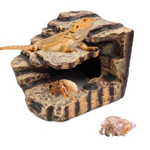 oooct hermit crab hideout, resin simulation stone reptile cave hideout, hermit crab climbing toys, terrarium habitat decor for lizard spider aquarium fish gecko bearded dragon