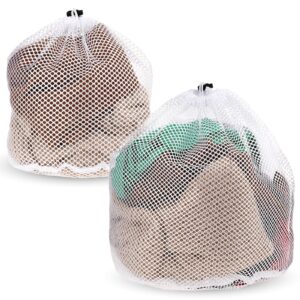 giantree pack of 2 mesh laundry bags for socks, white laundry nets with drawstring reusable laundry bag underwear laundry bag for home dorm hotel travel use (white coarse mesh)