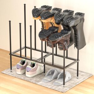 eazy2hd free standing shoe racks for boots -black metal rack organizer tall boot rack for dorm room, closet, bedroom, entryway, patio outdoor, shoe storage fit for 6 pairs assembly required