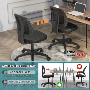 iCoudy Armless Office Chair Ergonomic Swivel Small Computer Desk Chairs No Armrests with Wheels Adjustable Height Black Task Chairs Without Arms for Small Spaces