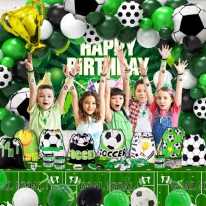 Miucat 98Pcs Soccer Party Favors, Soccer Drawstring Bags with Silicone Bracelet Soccer Whistles Stickers Soccer Goodie Bags for Soccer Party Decorations Supplies