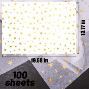 MR FIVE 100 Sheets Gold Star Tissue Paper Bulk,20" x 14",Gold Star Tissue Paper for Gift Bags,Gold Star Tissue Paper for Birthday,Holiday,Weddings,Baby Shower,Mother's Day (White with Gold Star)