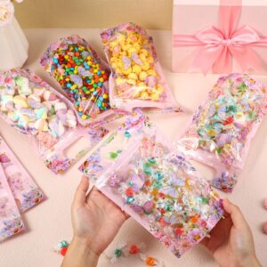 Windyun 50 Pcs Butterfly Zip Lock Bags Stand up Butterfly Theme Pouch Bags Resealable Butterfly Sealing Gift Bags with Transparent Window and Handles for Butterfly Theme Birthday Party Supplies Decor