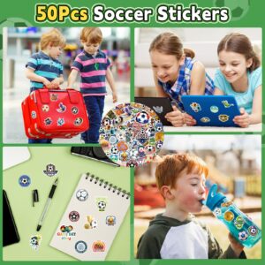 Miucat 98Pcs Soccer Party Favors, Soccer Drawstring Bags with Silicone Bracelet Soccer Whistles Stickers Soccer Goodie Bags for Soccer Party Decorations Supplies