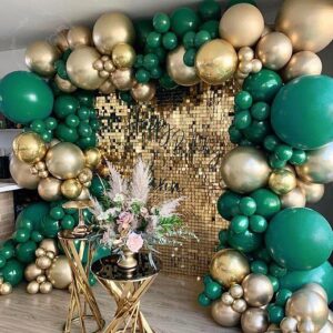 MOMOSHERO 137Pcs Green and Gold Balloons Arch Garland Kit, Dark Emerald Green Hunter Forest Sage Green Metallic Gold Balloon for Birthday Wedding Christmas Jungle Safari Baby Shower Party Decorations