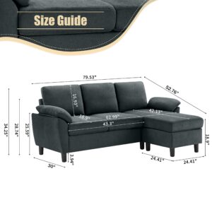 Soscana Convertible Sectional Sofa,79" L Shaped 3 Seater Couch with Reversible Chaise Polyster Fabre for Small Spaces, Dark Grey