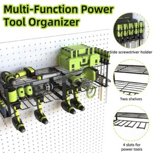 POSHGRAND Power Tool Organizer, 8 Drill Holder Wall Mount, 3 Layers Garage Tool Organizers and Tool Storage Rack, Heavy Duty Metal Tool Shelf for Screwdriver Plier Hammer Holder 17.15" 2 sets