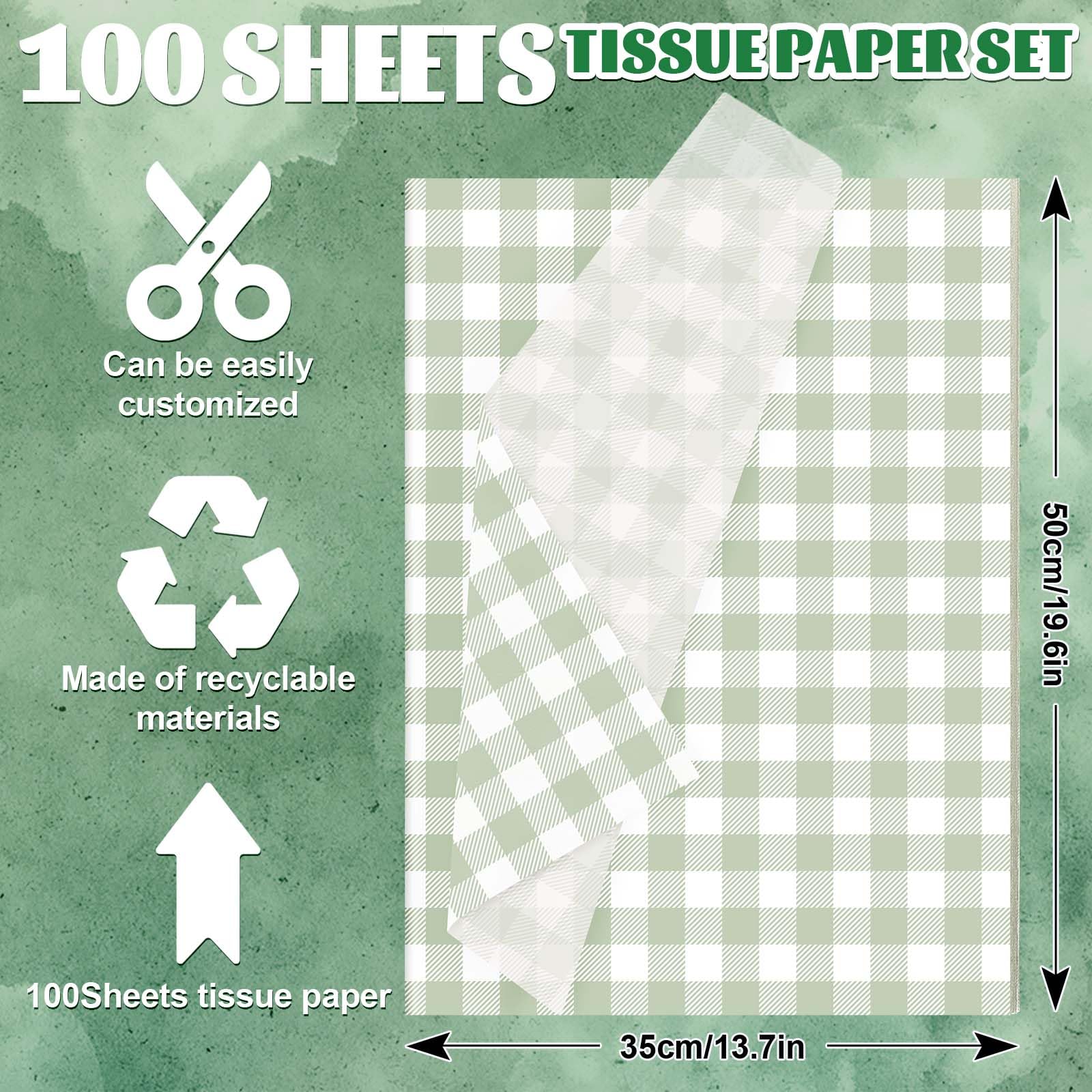 Whaline 100 Sheets Sage Green Buffalo Plaid Tissue Paper Mint Green Checkered Gift Wrapping Tissue DIY Art Craft Tissue Paper for Wedding Birthday Baby Shower Bouquet, 13.7 x 19.6 Inch