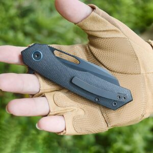 Miguron Knives M Keryx Flipper Folding Knife 3.17" Black PVD 14C28N Blade Black Micarta Handle With Titanium Pocket Clip Camping Hiking Pocket Knife MGR-813MBK