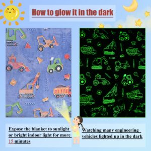 BKABRYHJJ Excavator Gifts for Kids Boys - Glow in The Dark Tractor Blankets, Excavator Construction Truck Throw Blanket for Toddler Boys Birthday Christmas Valentine's Day 50"×60"