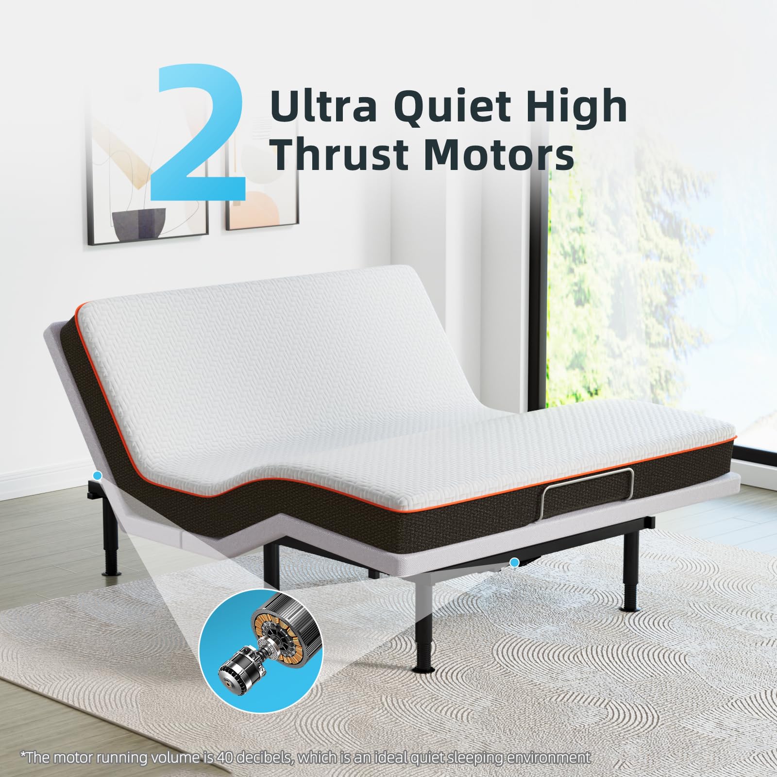 Full Adjustable Bed Base Frame, Massage & Wireless Remote, Dual USB Ports,Ergonomic Upholstered Bed Frame, Lift Motor, Under Bed Lighting, Independent Head and Foot Tilt