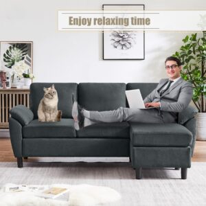 Soscana Convertible Sectional Sofa,79" L Shaped 3 Seater Couch with Reversible Chaise Polyster Fabre for Small Spaces, Dark Grey