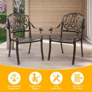 VINGLI Outdoor Dining Chairs Set of 4 Aluminum Patio Chairs, Cast Aluminum Patio Furniture Metal Outdoor Chairs for Backyard, Poolside, Balcony Bronze