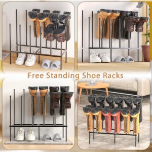 Eazy2hD Free Standing Shoe Racks for Boots -Black Metal Rack Organizer Tall Boot Rack for Dorm Room, Closet, Bedroom, Entryway, Patio Outdoor, Shoe Storage Fit for 6 Pairs Assembly Required