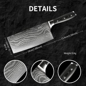 Damascus Cleaver Knife, 7 Inch Professional Kitchen Knife with Non-slip Micarta Wood Ergonomic Handle, All Purpose Chef Knife Meat Cleaver Vegetables Chopping, Razor Sharp Lightweight