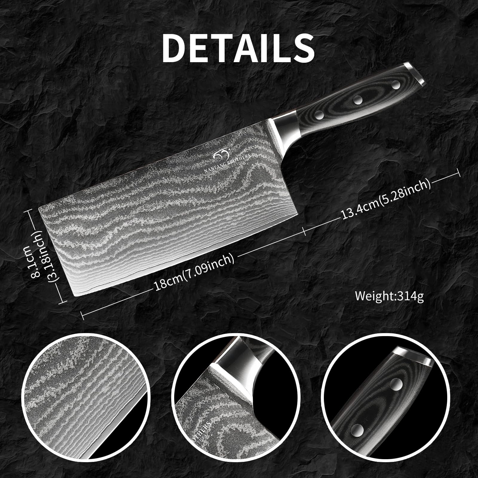 Damascus Cleaver Knife, 7 Inch Professional Kitchen Knife with Non-slip Micarta Wood Ergonomic Handle, All Purpose Chef Knife Meat Cleaver Vegetables Chopping, Razor Sharp Lightweight