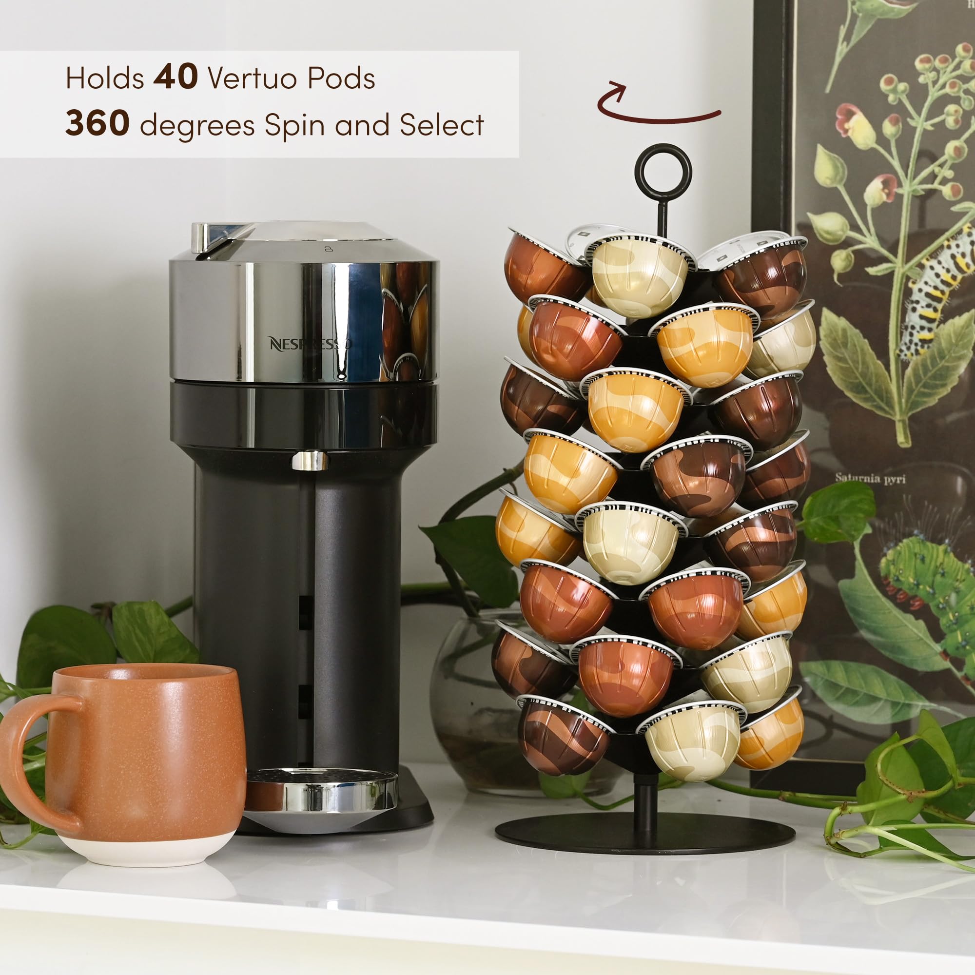 xympo Coffee Pod Carousel for Nespresso Vertuo Capsules, Holds 40 Pods, 360° Rotating Stand, Metal (Black)