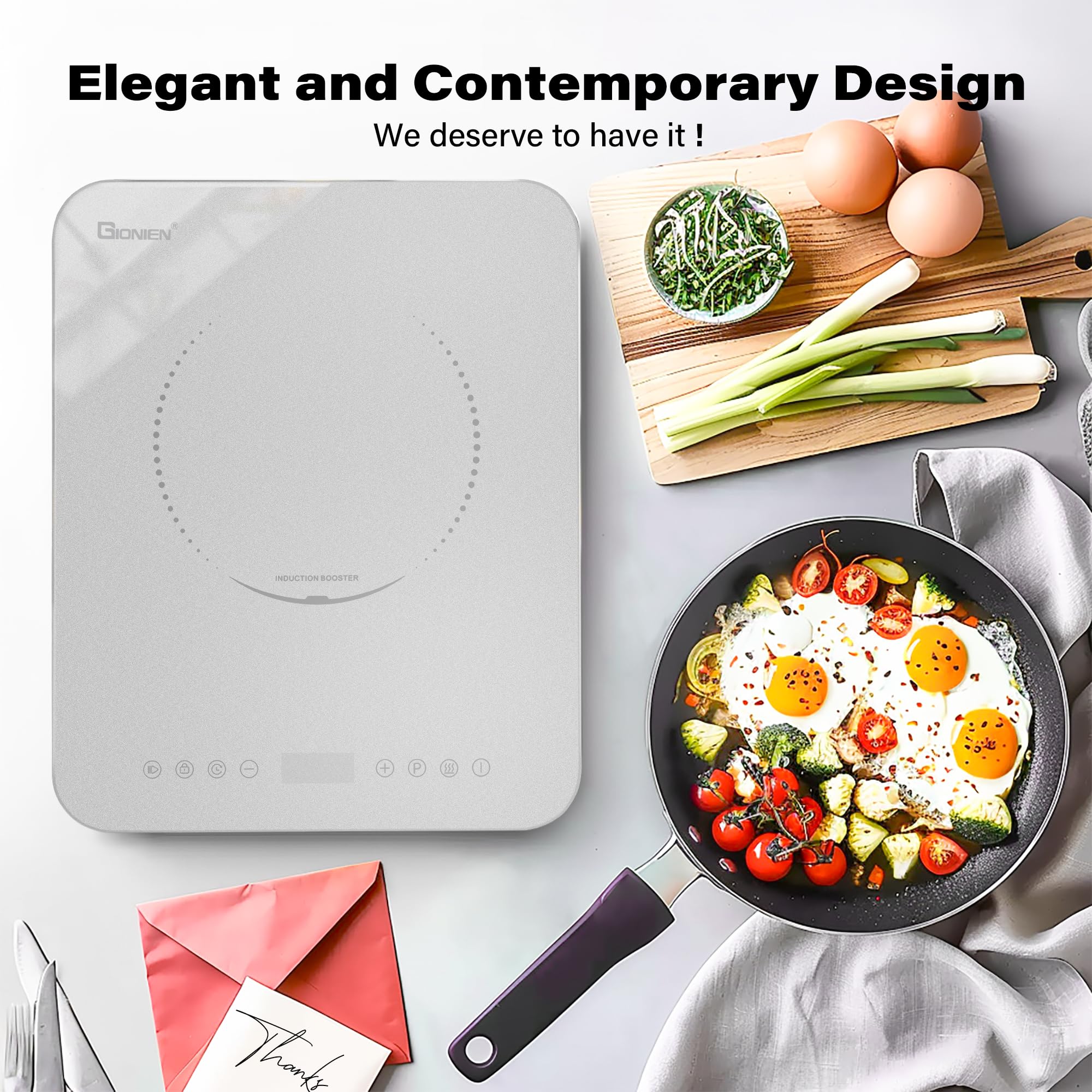 GIONIEN Portable Induction Cooktop 1200W,Single Hot Plate Countertop Burner 110~120V,Sensor Touch Electric Cooker,10 Power,0.94”Ultra Thin,6.69” Heating Coils,Child Safety Lock,Timer,Silver Grey