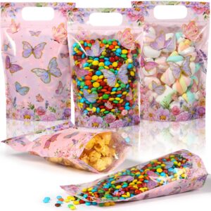 windyun 50 pcs butterfly zip lock bags stand up butterfly theme pouch bags resealable butterfly sealing gift bags with transparent window and handles for butterfly theme birthday party supplies decor