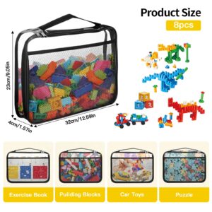 8 Packs Large Clear Toy Storage Bags, Reusable PVC Organizing Bags, zipper bags for organizing,Clear Zippered Blocks Bag Set,Waterproof Toy Storage Bags for Zipper,Puzzle, Kids Books,Board Games