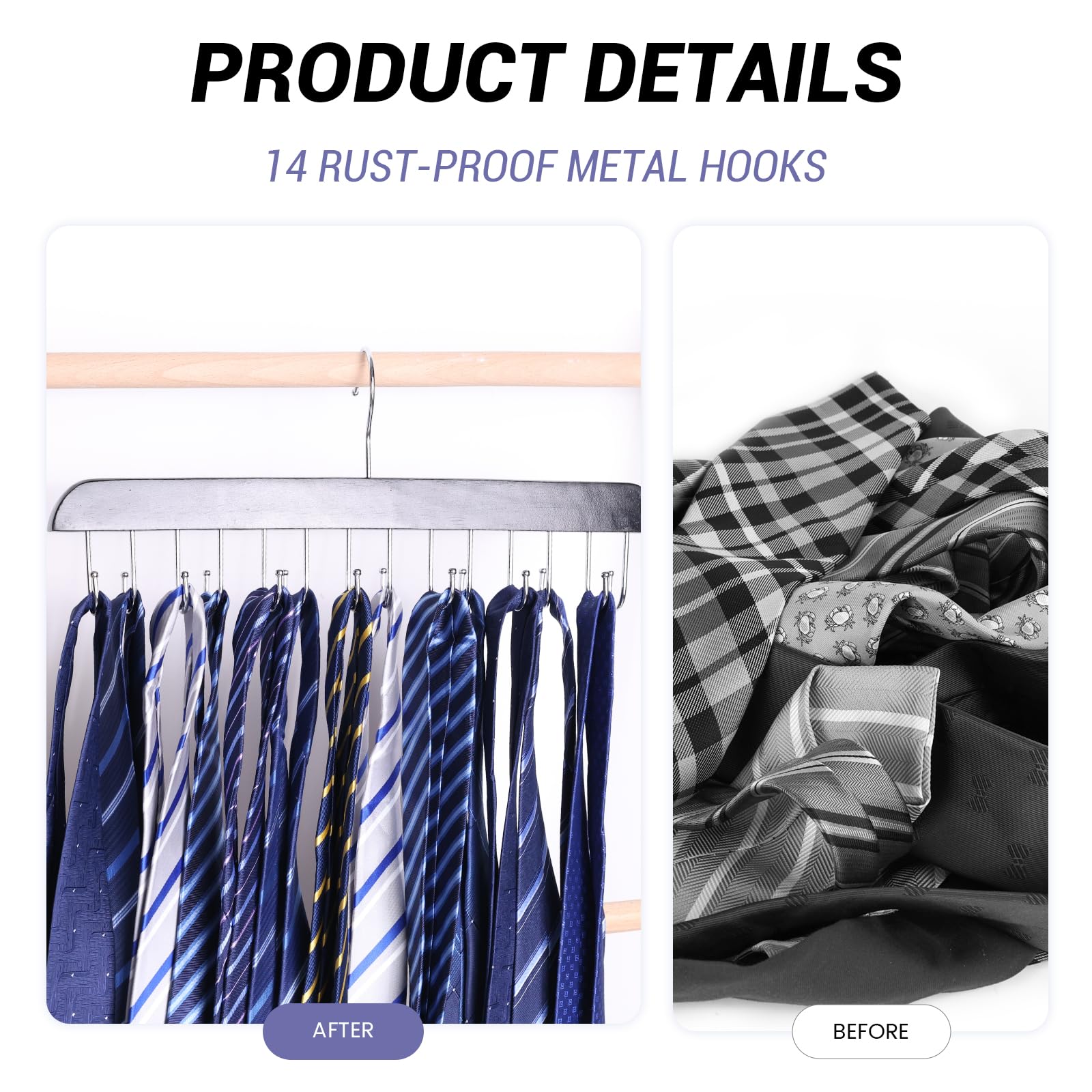 BigOtters Belt Hangers for Closet, Belt Rack Belt Organizer 14 Hooks Belt Holder for Storage Max 42 Belts 360° Rotating for Bra Tie Tank Top