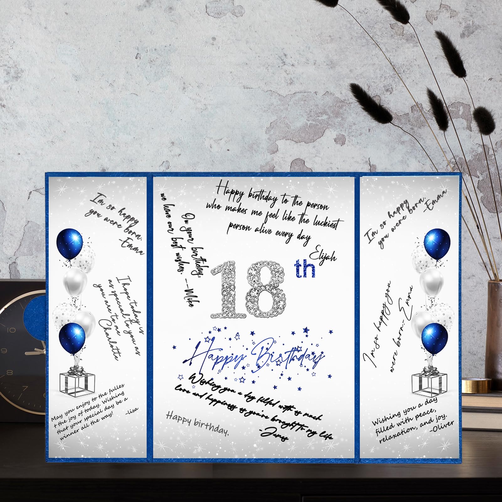 Crenics 18th Birthday Decorations for Boy or Girls, Creative 18th Birthday Guest Book Alternative, Blue and Silver 18 Birthday Signature Book 18 x 12 inch, Great 18 Birthday Gifts