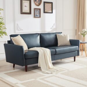 willove 80'' faux leather sofa, 3 seater leather couch with cozy wide seats and padded cushions, mid-century modern loveseat couches for living room, easy assembly, blue