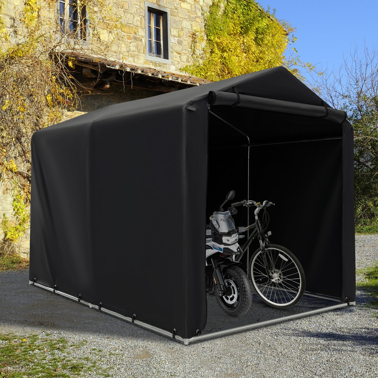 Tangkula 7x5.2Ft Portable Shed, Outdoor Storage Shelter with Waterproof Cover & Roll-up Zipper Door, Heavy Duty Portable Storage Tents for Outside, Bikes, Garden Tools, Motorcycles