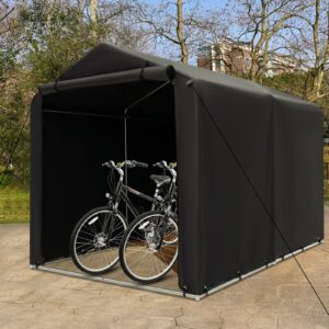 Goplus Portable Shed, 7 x 5.2 x 5.4Ft Storage Tent Shelter w/Roll-Up Zipper Door, Steel Frame, Waterproof Cover, Wind Rope & Ground Stake, Outdoor Storage Shed for Outside Motorcycles Garden Tools