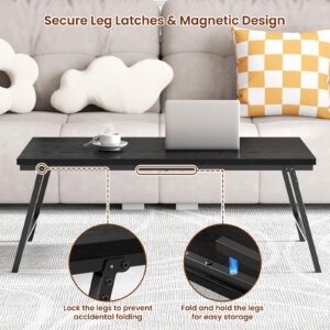 ALLSTAND Folding Coffee Table, Leg Latches Portable Sturdy Floor Table Desk for Sitting on The Floor, No Assembly Low Coffee Table for Living Room, Home, Office, 41.34L×21.65W×15.75H (Black)