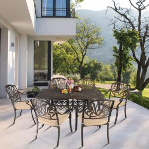 VINGLI Outdoor Dining Chairs Set of 2 Aluminum Patio Chairs, Cast Aluminum Patio Furniture Aluminum Outdoor Chairs for Backyard, Poolside, Balcony Bronze (with Cushion)