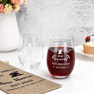 Futtumy House Warming Gifts New Home, Stemless Wine Glass & Wine Bag Gifts, Housewarming Gift for Couples Newlyweds Men Women Friends, New Home Gifts Ideas, New Apartment Gifts (2 Glasses, 1 Bag)