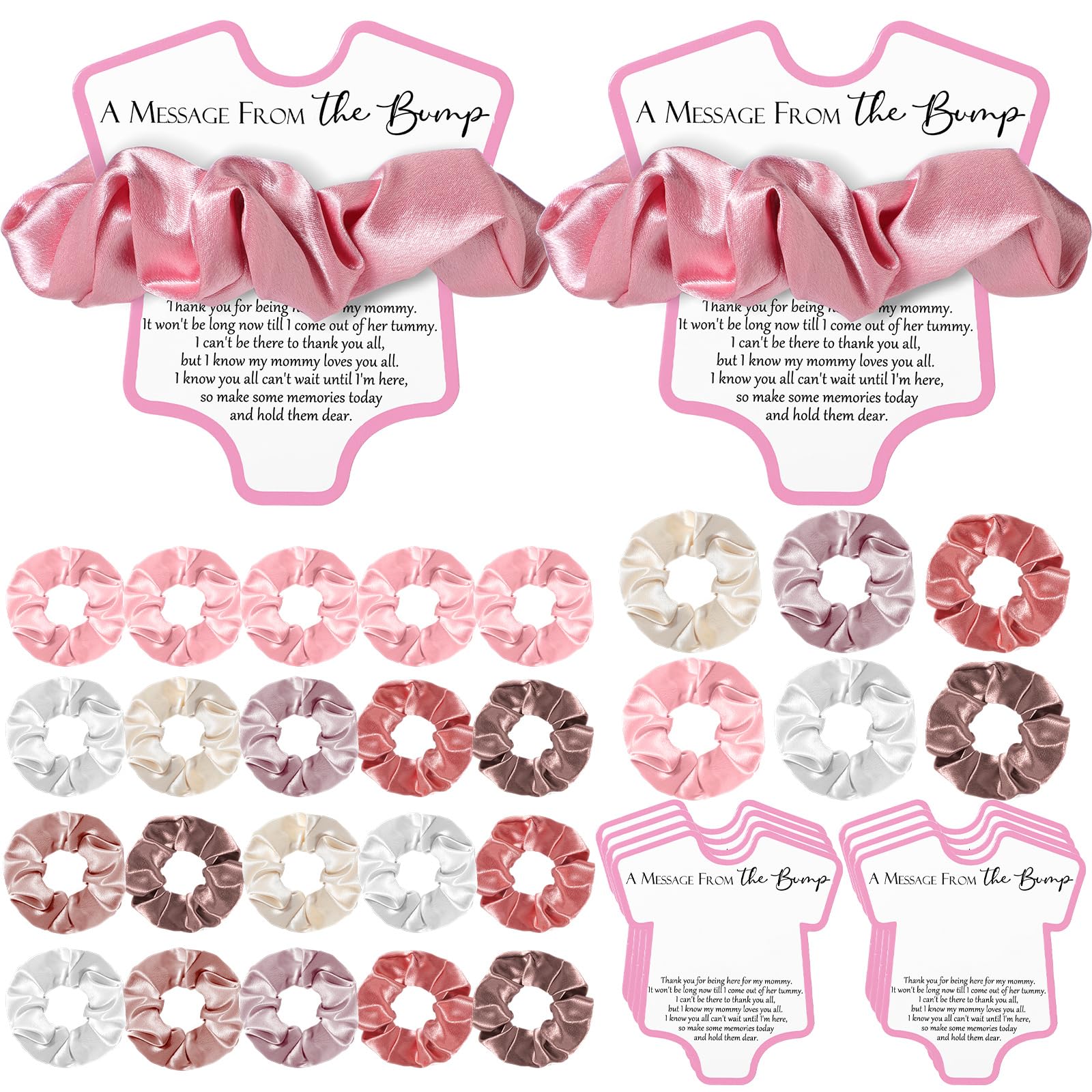 Yinkin 24 Sets Baby Girl Shower Favors 24 Pink Hair Ties Pink Scrunchies 24 Baby Shower Thank You Cards a Message from the Bump Baby Shower Sign Pink Baby Shower Party Favor for Guest Gender Reveal