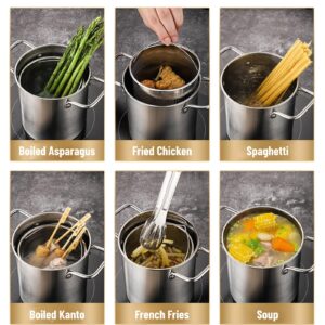 GOVNPJ Asparagus Pot, Asparagus Steamer Stainless Steel Steamer Cooker 4L Pasta Pot with Strainer Pasta Cooker for Spaghetti, Oil Deep Fry Pan for French Fries