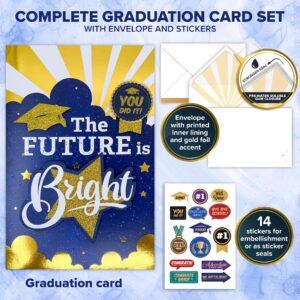 Gold Foil & Glittery College Graduation Card Set with Sparkly Graduation Cutouts, 5x8in Congrats Grad Card with Envelope & Stickers, High School Graduation Card with Printed Message, College Grad Card