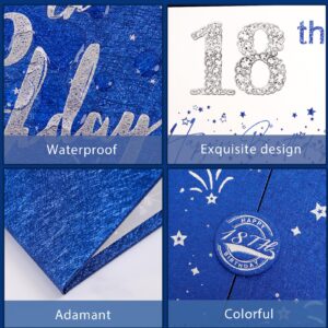 Crenics 18th Birthday Decorations for Boy or Girls, Creative 18th Birthday Guest Book Alternative, Blue and Silver 18 Birthday Signature Book 18 x 12 inch, Great 18 Birthday Gifts