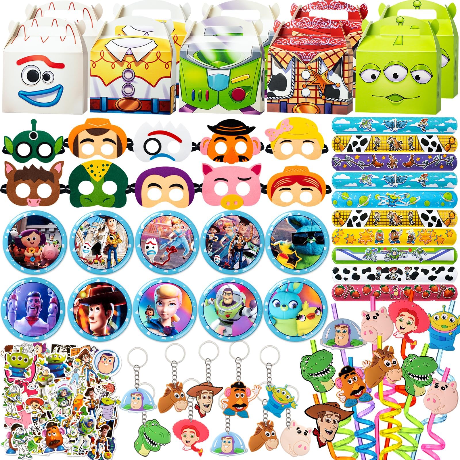 OrVag Birthday Party Supplies,110Pcs Party Favors,Include 10 Circles,10 Pattern Decorations,10 Key Chains,10 Masks,10 Gift Bags,10 Straws and 50 Stickers,Best For the Goodie Bags for Party